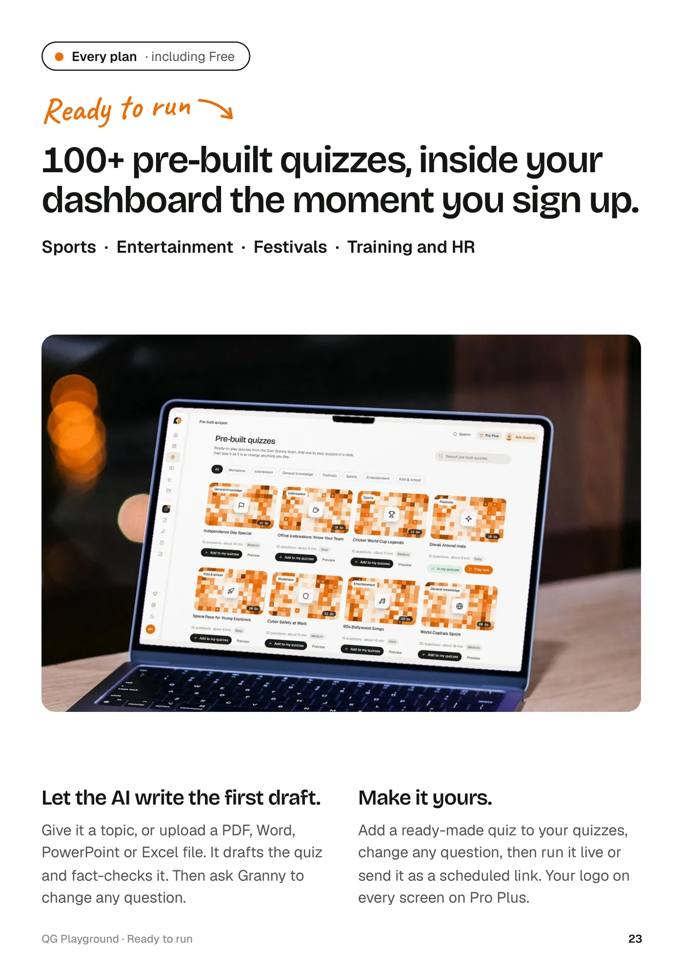 Page 23: 100+ pre-built quizzes